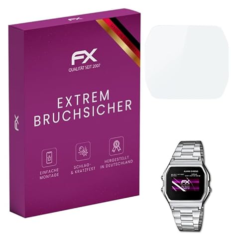 atFoliX Glasfolie kompatibel mit Casio A158WEA-1EF Panzerfolie, 9H Hybrid-Glass FX Schutzpanzer Folie von atFoliX