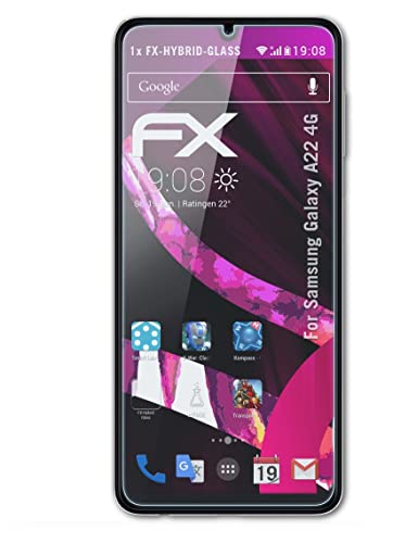 atFoliX Glasfolie kompatibel mit Samsung Galaxy A22 4G Panzerfolie, 9H Hybrid-Glass FX Schutzpanzer Folie von atFoliX