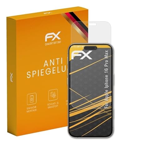 atFoliX Panzerfolie kompatibel mit Apple iPhone 16 Pro Max Schutzfolie, entspiegelnde und stoßdämpfende FX Folie (3X) von atFoliX