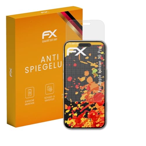 atFoliX Panzerfolie kompatibel mit Apple iPhone 16 Pro Schutzfolie, entspiegelnde und stoßdämpfende FX Folie (3X) von atFoliX