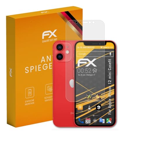 atFoliX Panzerfolie kompatibel mit Apple iPhone 12 mini Casefit Schutzfolie, entspiegelnde und stoßdämpfende FX Folie (3X) von atFoliX
