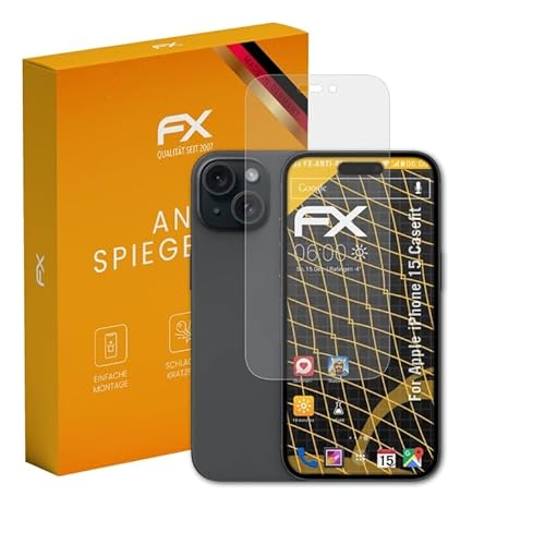 atFoliX Panzerfolie kompatibel mit Apple iPhone 15 Casefit Schutzfolie, entspiegelnde und stoßdämpfende FX Folie (3X) von atFoliX