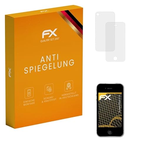 atFoliX Panzerfolie kompatibel mit Apple iPhone 4 / 4s Schutzfolie, entspiegelnde und stoßdämpfende FX Folie (3er Set) von atFoliX