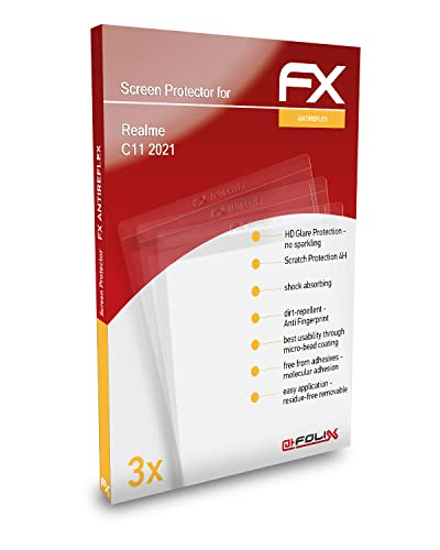 atFoliX Panzerfolie kompatibel mit Realme C11 2021 Schutzfolie, entspiegelnde und stoßdämpfende FX Folie (3X) von atFoliX