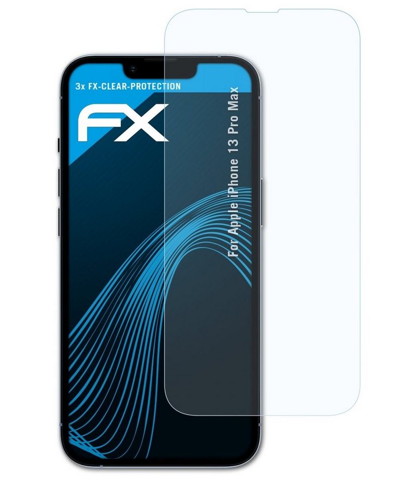 atFoliX Schutzfolie Displayschutz für Apple iPhone 13 Pro Max, (3 Folien), Ultraklar und hartbeschichtet von atFoliX