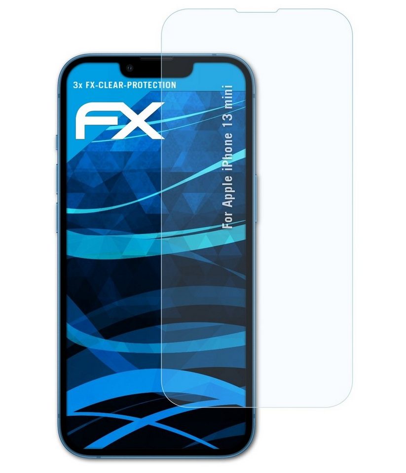 atFoliX Schutzfolie Displayschutz für Apple iPhone 13 mini, (3 Folien), Ultraklar und hartbeschichtet von atFoliX
