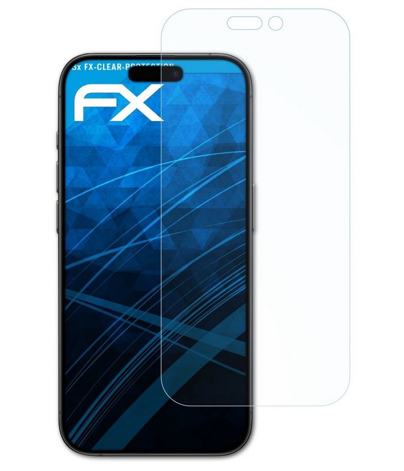 atFoliX Schutzfolie Displayschutz für Apple iPhone 15 Pro, (3 Folien), Ultraklar und hartbeschichtet von atFoliX