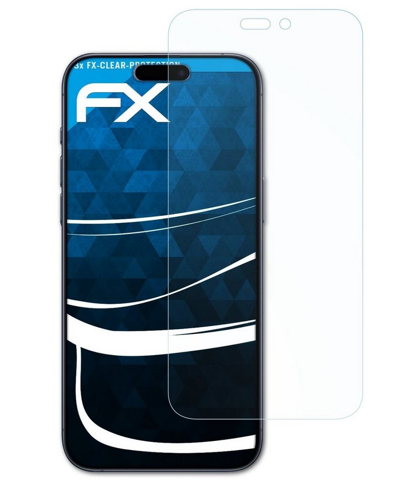 atFoliX Schutzfolie Displayschutz für Apple iPhone 15 Pro Max, (3 Folien), Ultraklar und hartbeschichtet von atFoliX