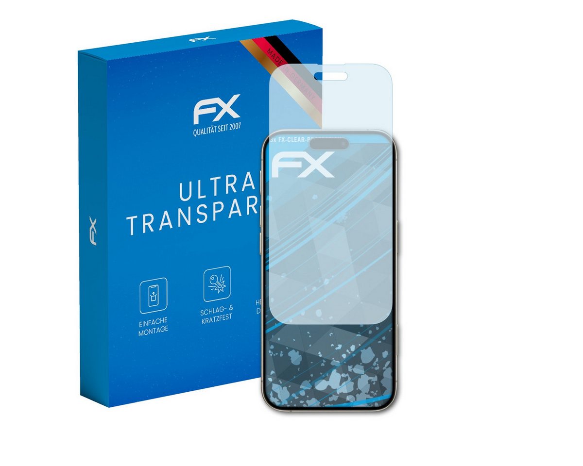 atFoliX Schutzfolie Displayschutz für Apple iPhone 16 Pro, (3 Folien), Ultraklar und hartbeschichtet von atFoliX