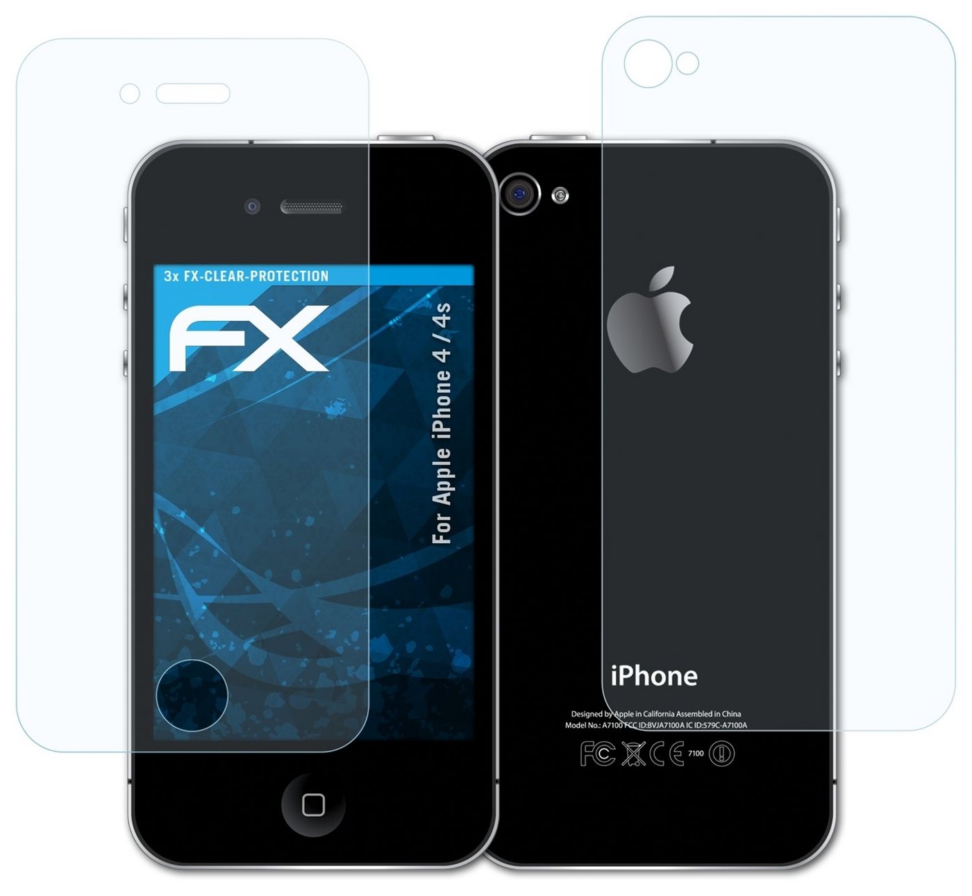 atFoliX Schutzfolie Displayschutz für Apple iPhone 4 / 4s, (3er Set), Ultraklar und hartbeschichtet von atFoliX