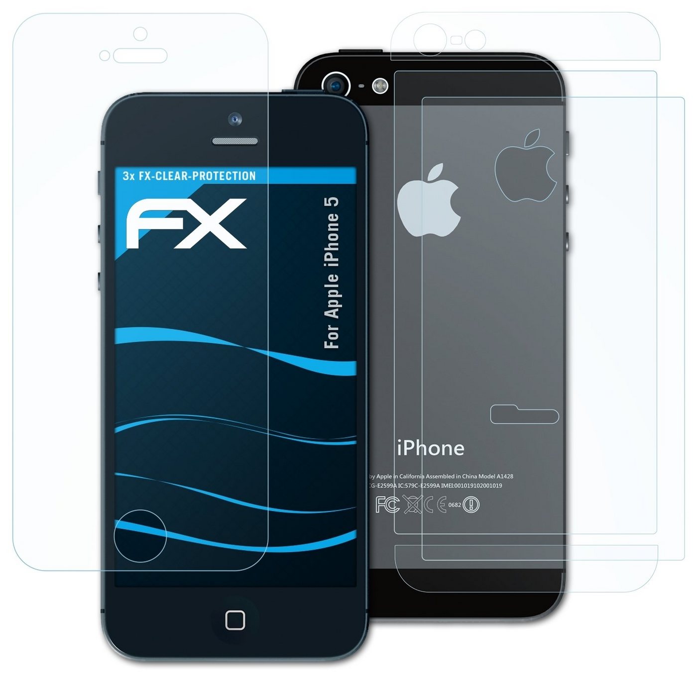 atFoliX Schutzfolie Displayschutz für Apple iPhone 5, (3er Set), Ultraklar und hartbeschichtet von atFoliX