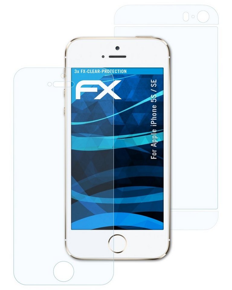 atFoliX Schutzfolie Displayschutz für Apple iPhone 5S / SE, (3er Set), Ultraklar und hartbeschichtet von atFoliX