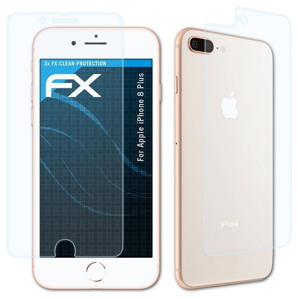 atFoliX Schutzfolie Displayschutz für Apple iPhone 8 Plus, (3er Set), Ultraklar und hartbeschichtet von atFoliX