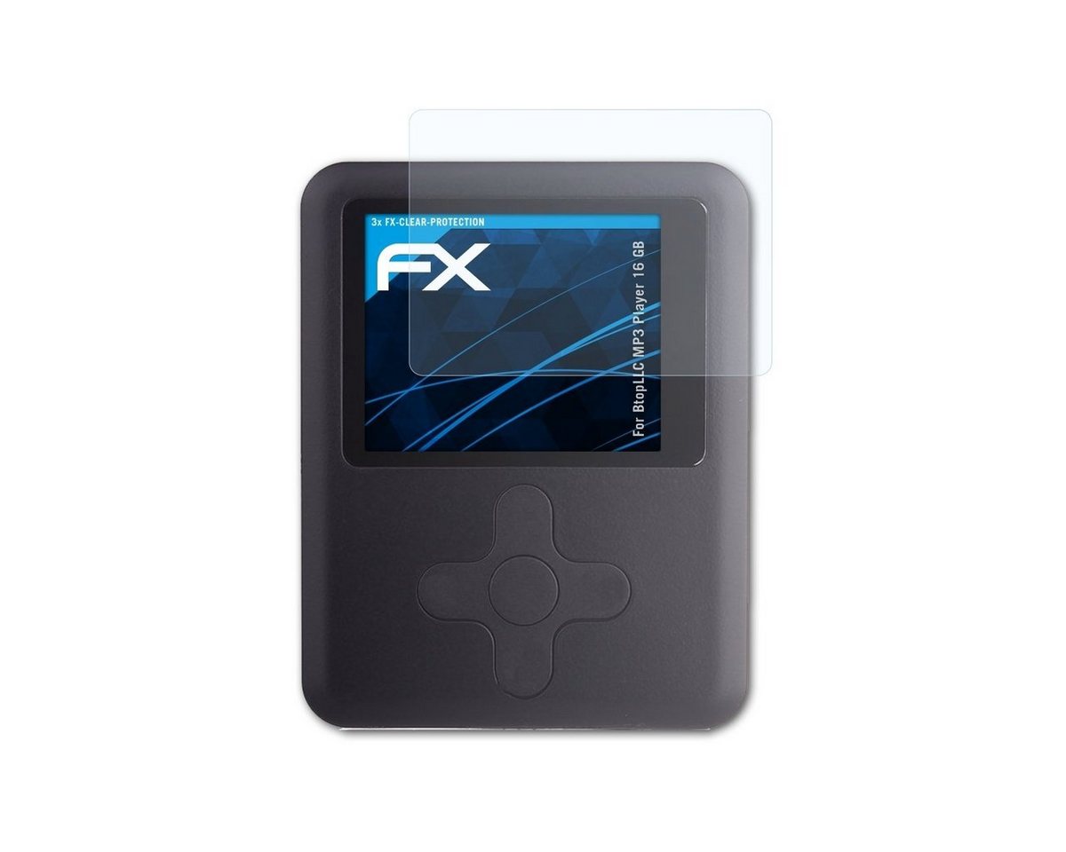 atFoliX Schutzfolie Displayschutz für BtopLLC MP3 Player 16 GB, (3 Folien), Ultraklar und hartbeschichtet von atFoliX