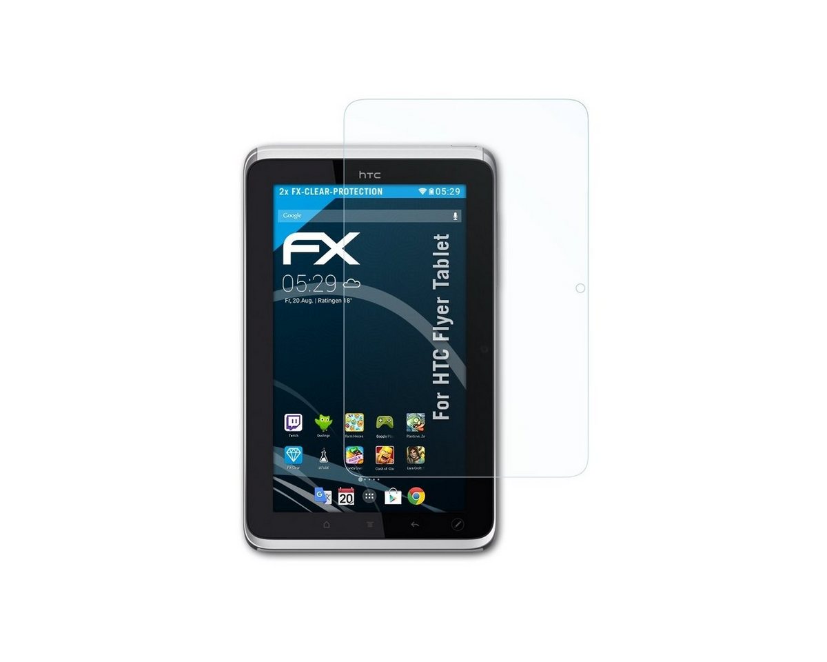 atFoliX Schutzfolie Displayschutz für HTC Flyer Tablet, (2 Folien), Ultraklar und hartbeschichtet von atFoliX