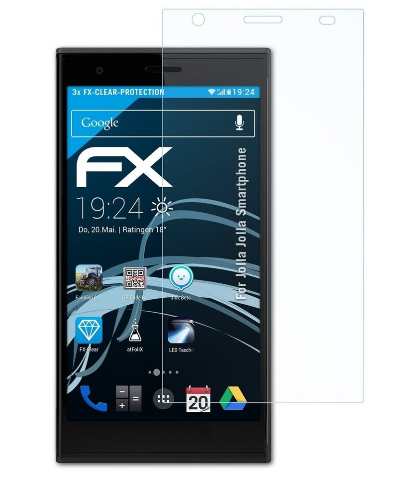 atFoliX Schutzfolie Displayschutz für Jolla Jolla Smartphone, (3 Folien), Ultraklar und hartbeschichtet von atFoliX