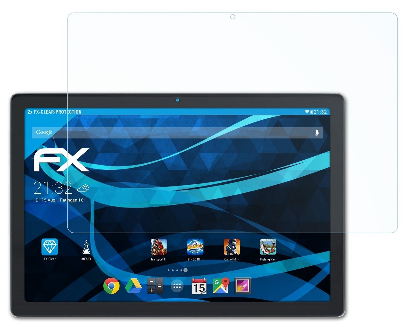 atFoliX Schutzfolie Displayschutz für Keenlove Tablet 10,1, (2 Folien), Ultraklar und hartbeschichtet von atFoliX