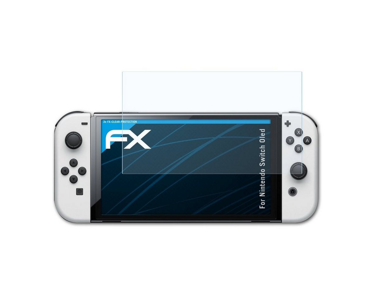 atFoliX Schutzfolie Displayschutz für Nintendo Switch Oled, (3 Folien), Ultraklar und hartbeschichtet von atFoliX