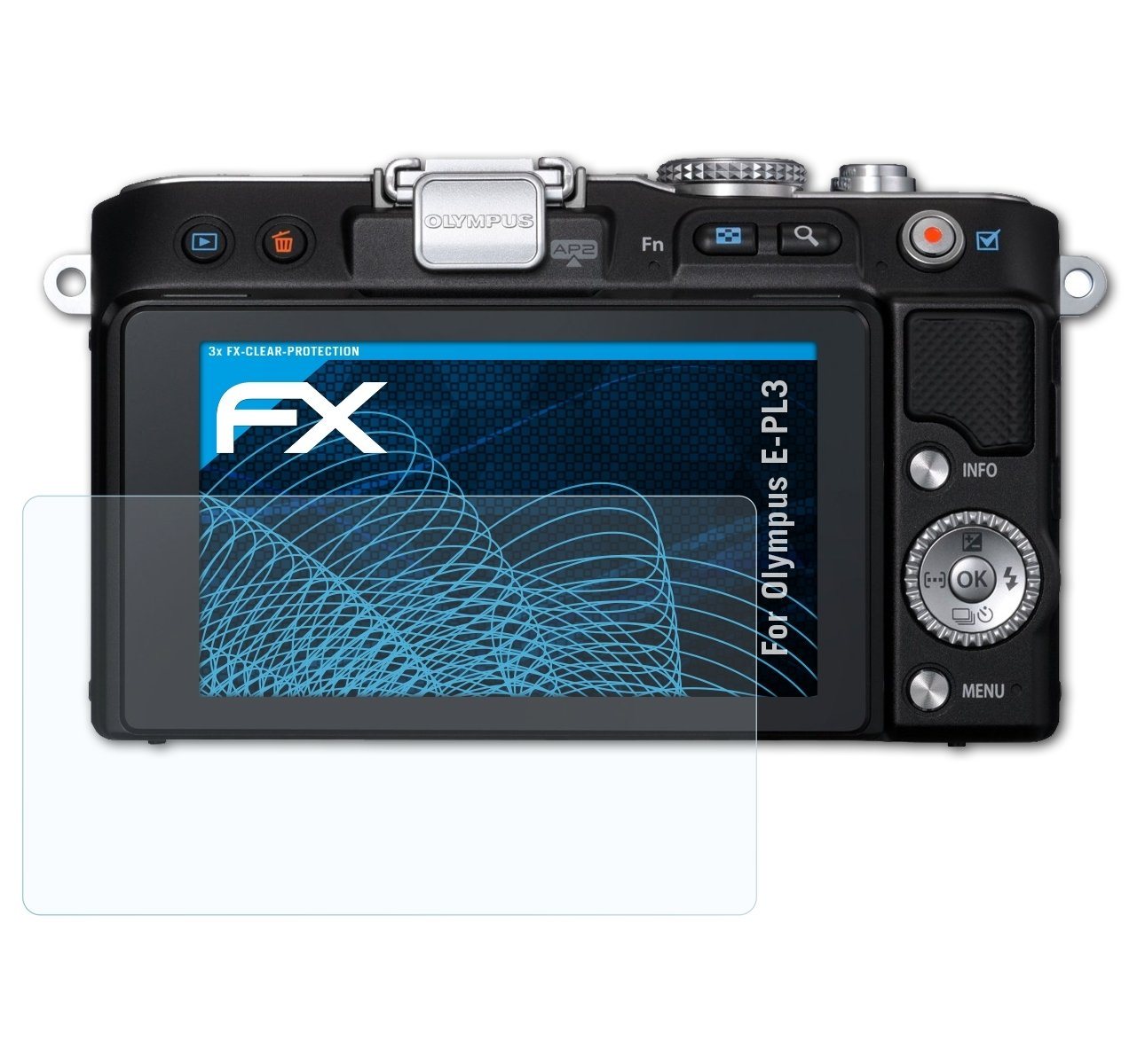 atFoliX Schutzfolie Displayschutz für Olympus E-PL3, (3 Folien), Ultraklar und hartbeschichtet von atFoliX