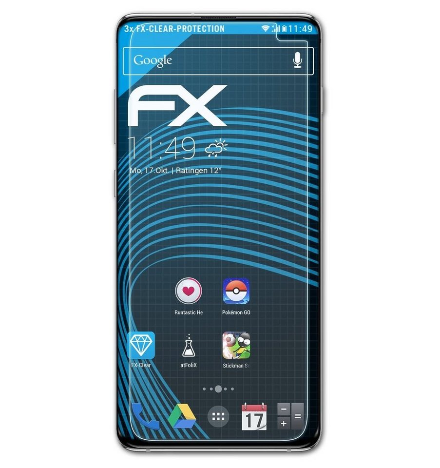 atFoliX Schutzfolie Displayschutz für Samsung Galaxy S10 Plus, (3 Folien), Ultraklar und hartbeschichtet von atFoliX