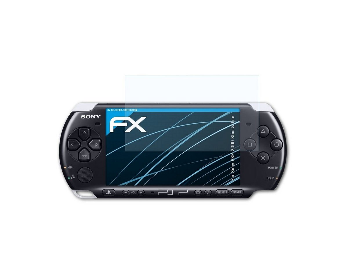 atFoliX Schutzfolie Displayschutz für Sony PSP-2000 Slim & Lite, (3 Folien), Ultraklar und hartbeschichtet von atFoliX