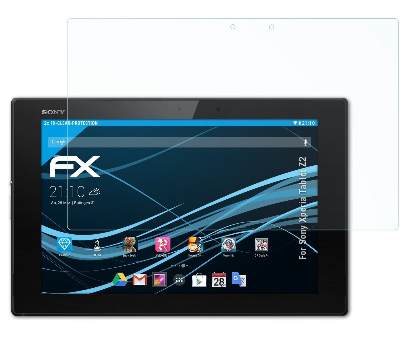 atFoliX Schutzfolie Displayschutz für Sony Xperia Tablet Z2, (2 Folien), Ultraklar und hartbeschichtet von atFoliX