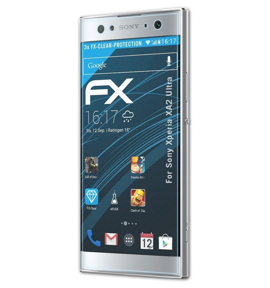 atFoliX Schutzfolie Displayschutz für Sony Xperia XA2 Ultra, (3 Folien), Ultraklar und hartbeschichtet von atFoliX