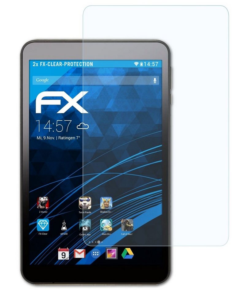 atFoliX Schutzfolie Displayschutz für Zeki Tablet 8 TB892B, (2 Folien), Ultraklar und hartbeschichtet von atFoliX