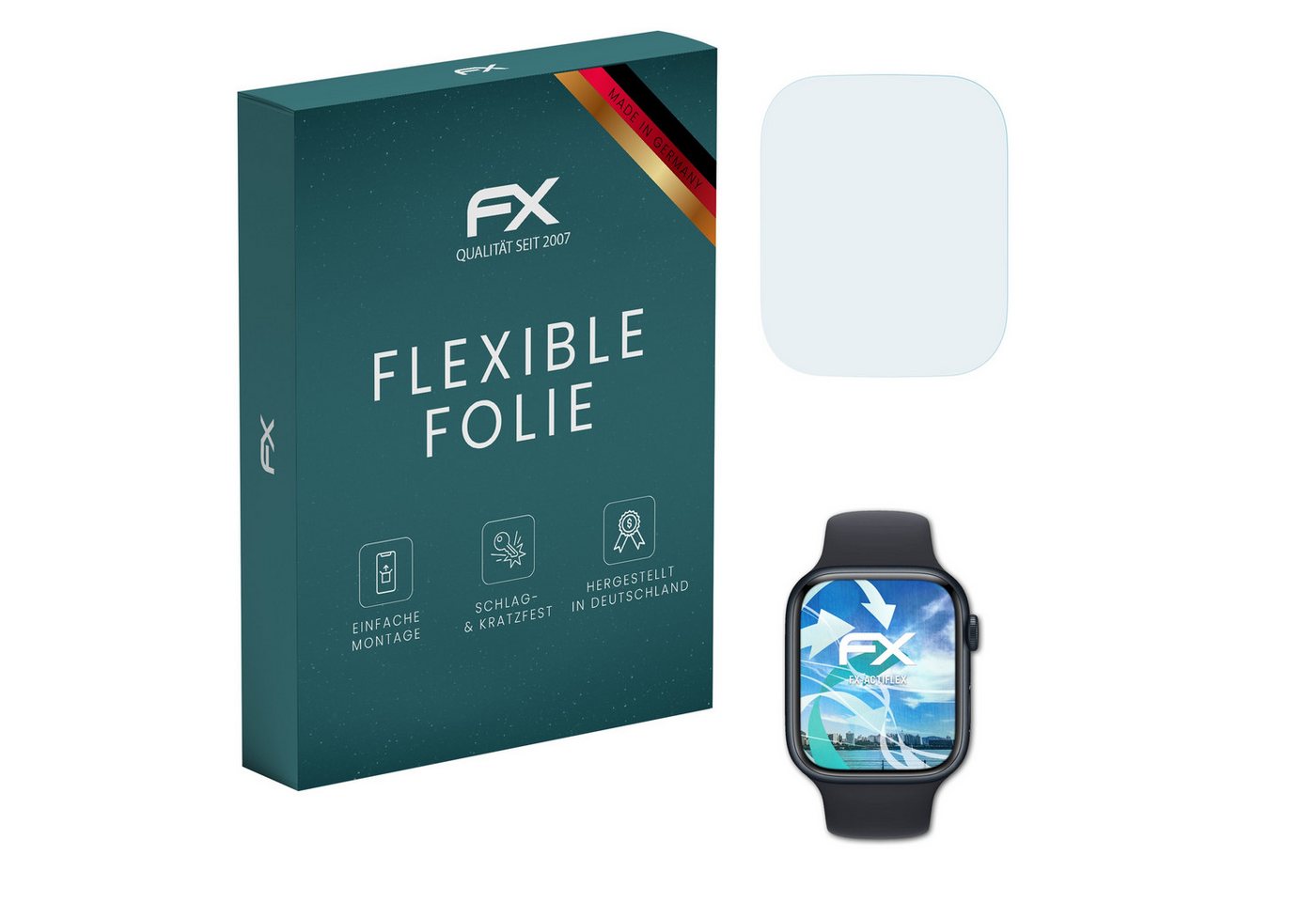 atFoliX Schutzfolie Displayschutzfolie für Apple Watch 45 mm Series 8, (3 Folien), Ultraklar und flexibel von atFoliX