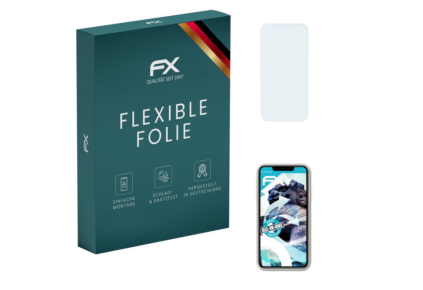 atFoliX Schutzfolie Displayschutzfolie für Apple iPhone 11 Casefit, (3 Folien), Ultraklar und flexibel von atFoliX