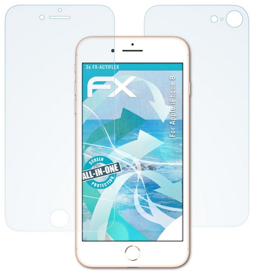 atFoliX Schutzfolie Displayschutzfolie für Apple iPhone 8, (3er Set), Ultraklar und flexibel von atFoliX