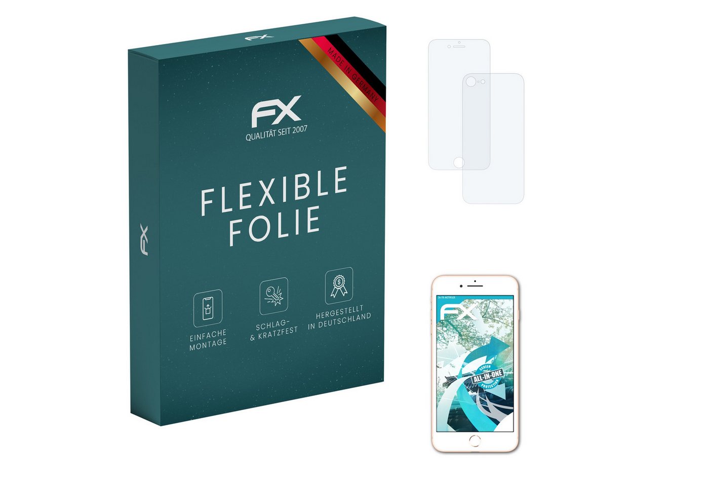 atFoliX Schutzfolie Displayschutzfolie für Apple iPhone 8, (3er Set), Ultraklar und flexibel von atFoliX