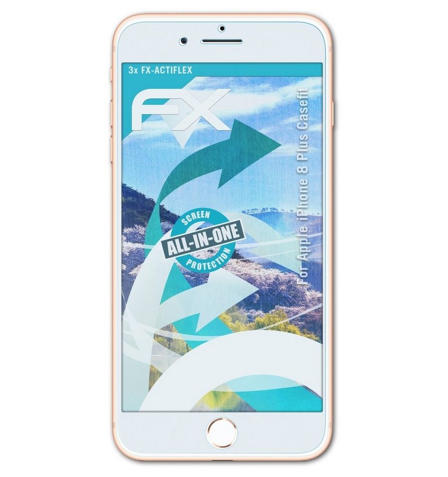 atFoliX Schutzfolie Displayschutzfolie für Apple iPhone 8 Plus Casefit, (3 Folien), Ultraklar und flexibel von atFoliX