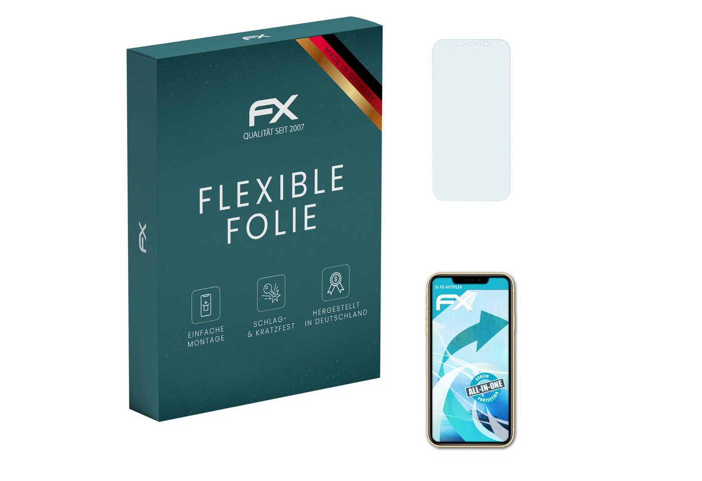 atFoliX Schutzfolie Displayschutzfolie für Apple iPhone XR Casefit, (3 Folien), Ultraklar und flexibel von atFoliX