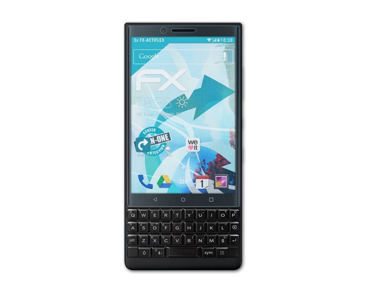 atFoliX Schutzfolie Displayschutzfolie für Blackberry Key2, (3 Folien), Ultraklar und flexibel von atFoliX