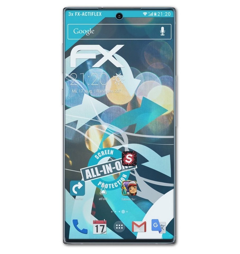 atFoliX Schutzfolie Displayschutzfolie für Galaxy Note 10 Fullcover, (3 Folien), Ultraklar und flexibel von atFoliX