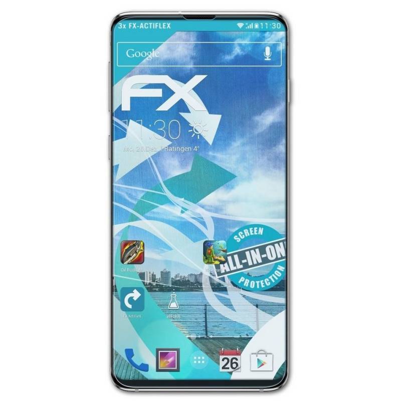 atFoliX Schutzfolie Displayschutzfolie für Samsung Galaxy S10 Casefit, (3 Folien), Ultraklar und flexibel von atFoliX