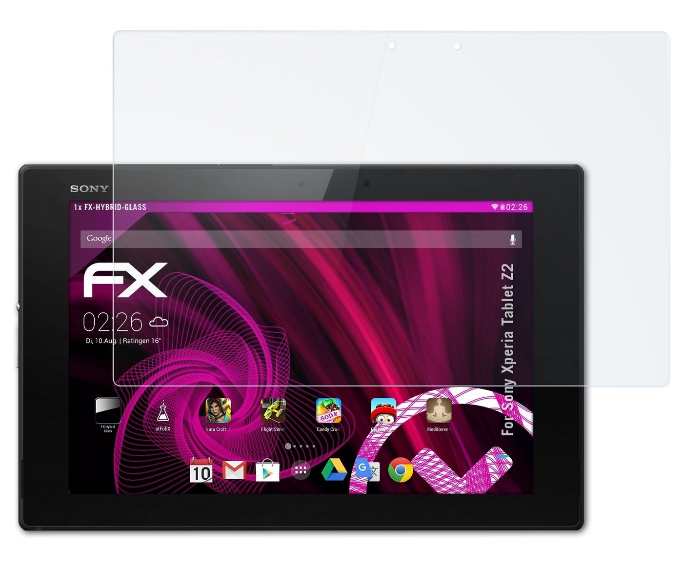 atFoliX Schutzfolie Panzerglasfolie für Sony Xperia Tablet Z2, Ultradünn und superhart von atFoliX