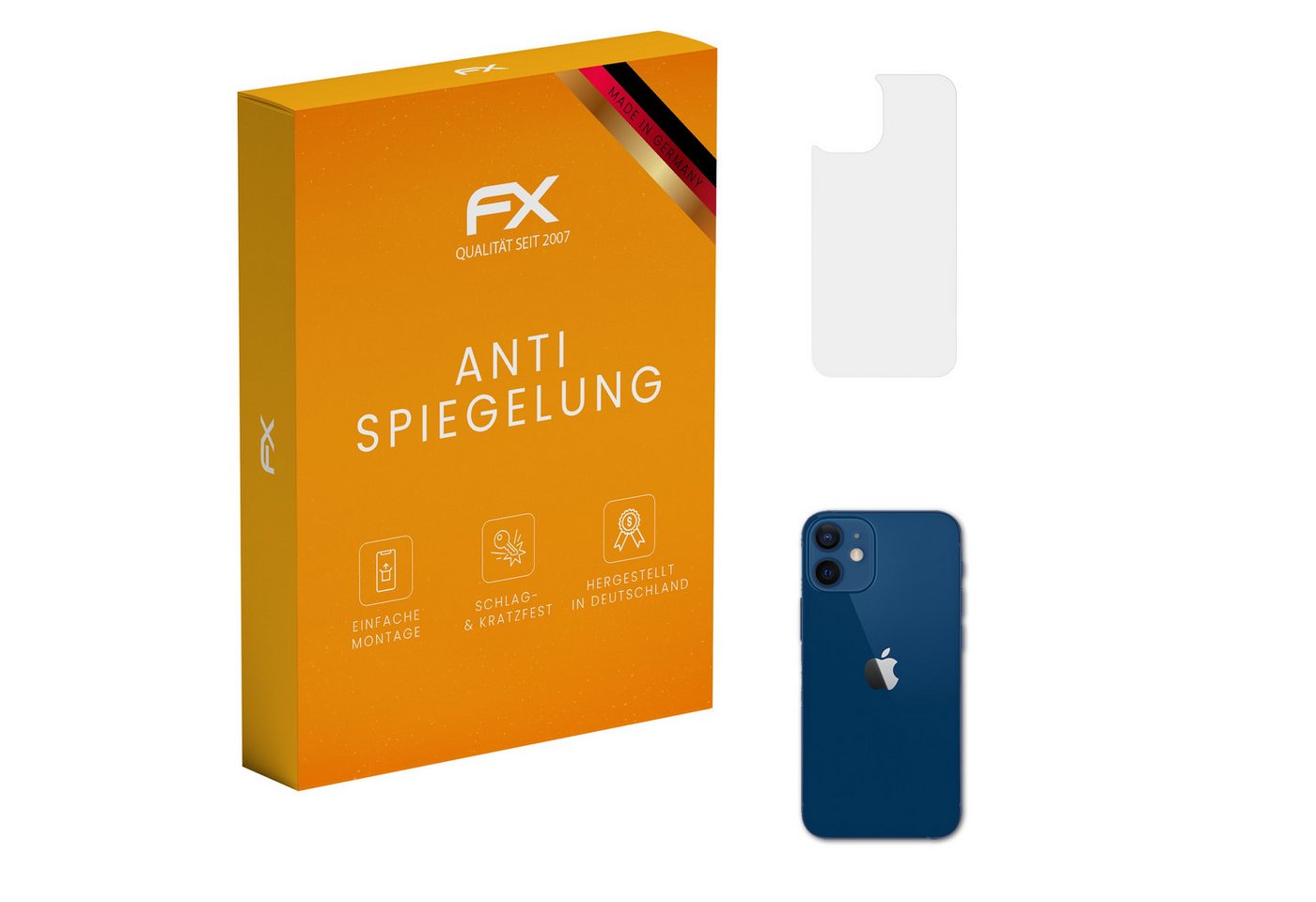 atFoliX Schutzfolie für Apple iPhone 12 mini Backcover, (3 Folien), Entspiegelnd und stoßdämpfend von atFoliX