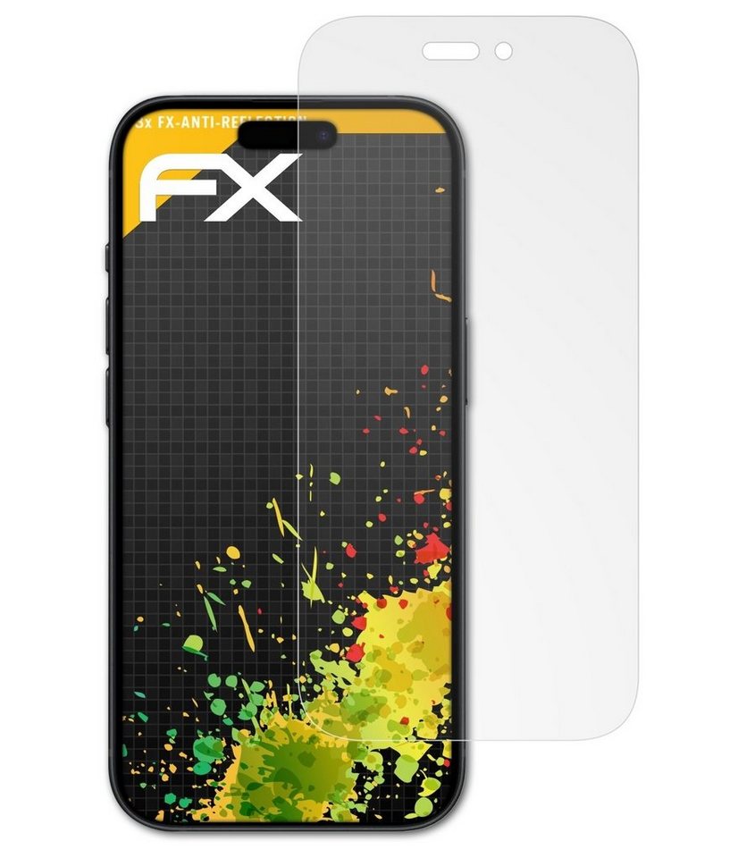 atFoliX Schutzfolie für Apple iPhone 15, (3 Folien), Entspiegelnd und stoßdämpfend von atFoliX