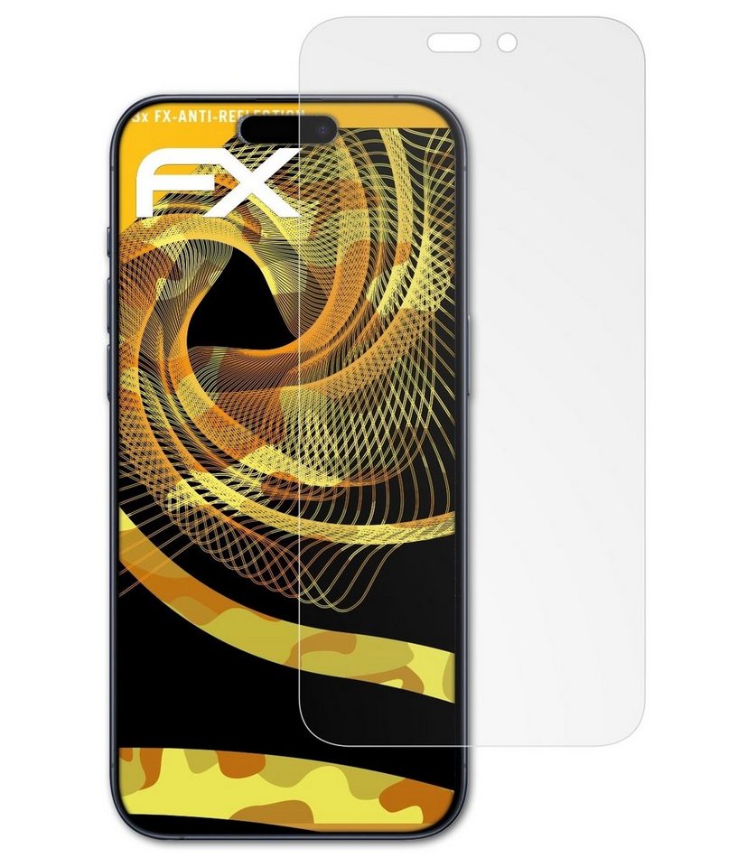 atFoliX Schutzfolie für Apple iPhone 15 Pro Max, (3 Folien), Entspiegelnd und stoßdämpfend von atFoliX