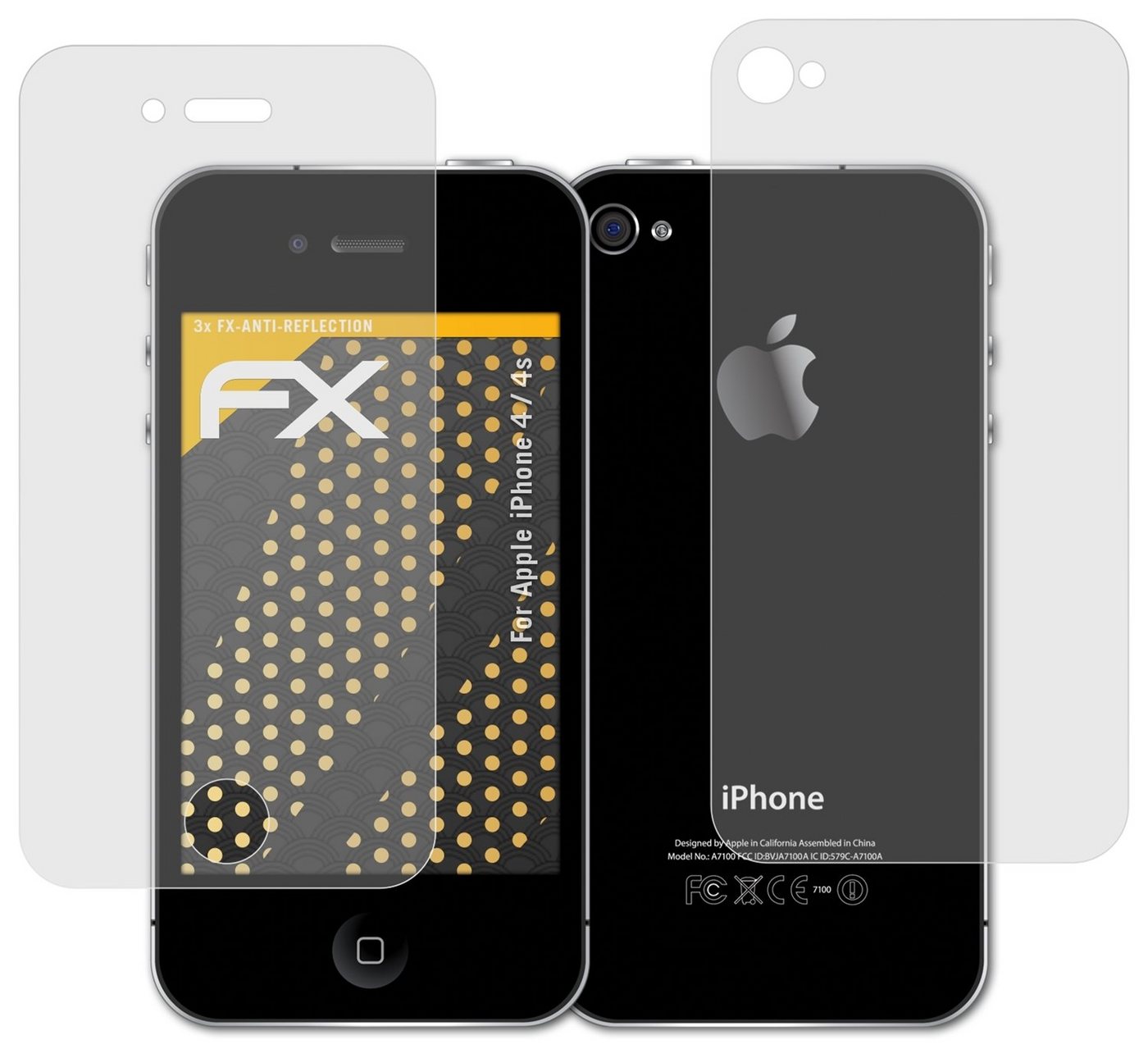 atFoliX Schutzfolie für Apple iPhone 4 / 4s, (3er Set), Entspiegelnd und stoßdämpfend von atFoliX