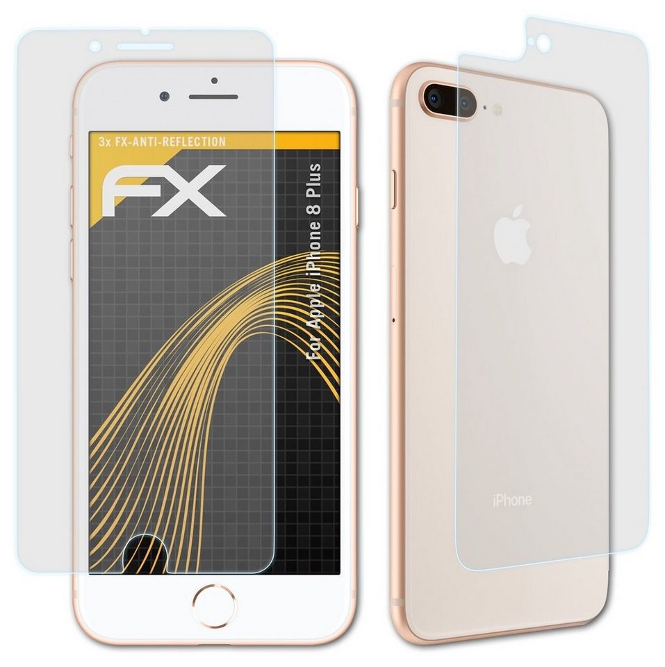 atFoliX Schutzfolie für Apple iPhone 8 Plus, (3er Set), Entspiegelnd und stoßdämpfend von atFoliX