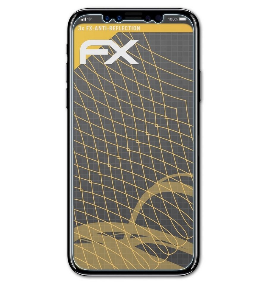 atFoliX Schutzfolie für Apple iPhone X Front, (3 Folien), Entspiegelnd und stoßdämpfend von atFoliX