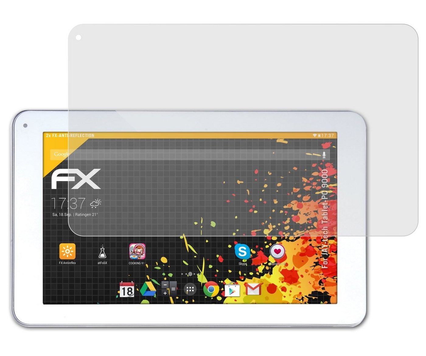 atFoliX Schutzfolie für JAY-tech Tablet-PC 9000, (2 Folien), Entspiegelnd und stoßdämpfend von atFoliX