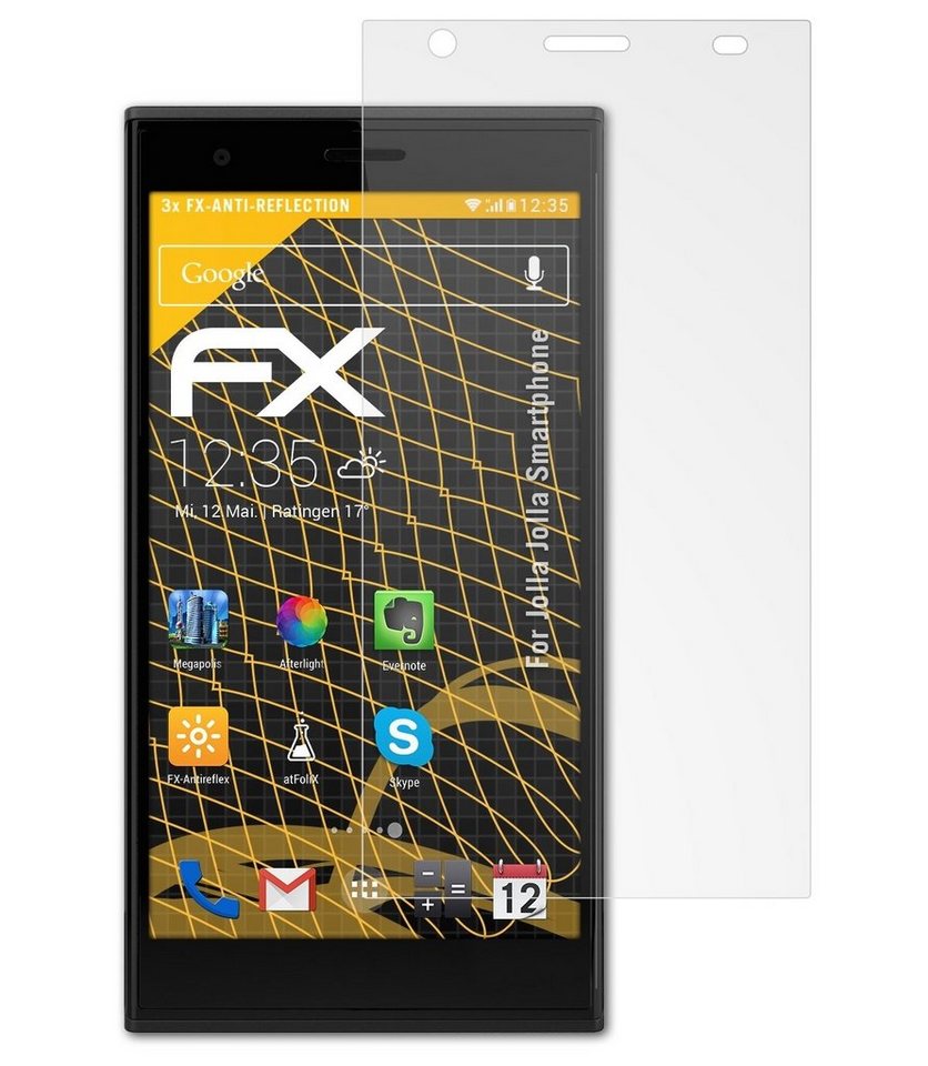 atFoliX Schutzfolie für Jolla Jolla Smartphone, (3 Folien), Entspiegelnd und stoßdämpfend von atFoliX