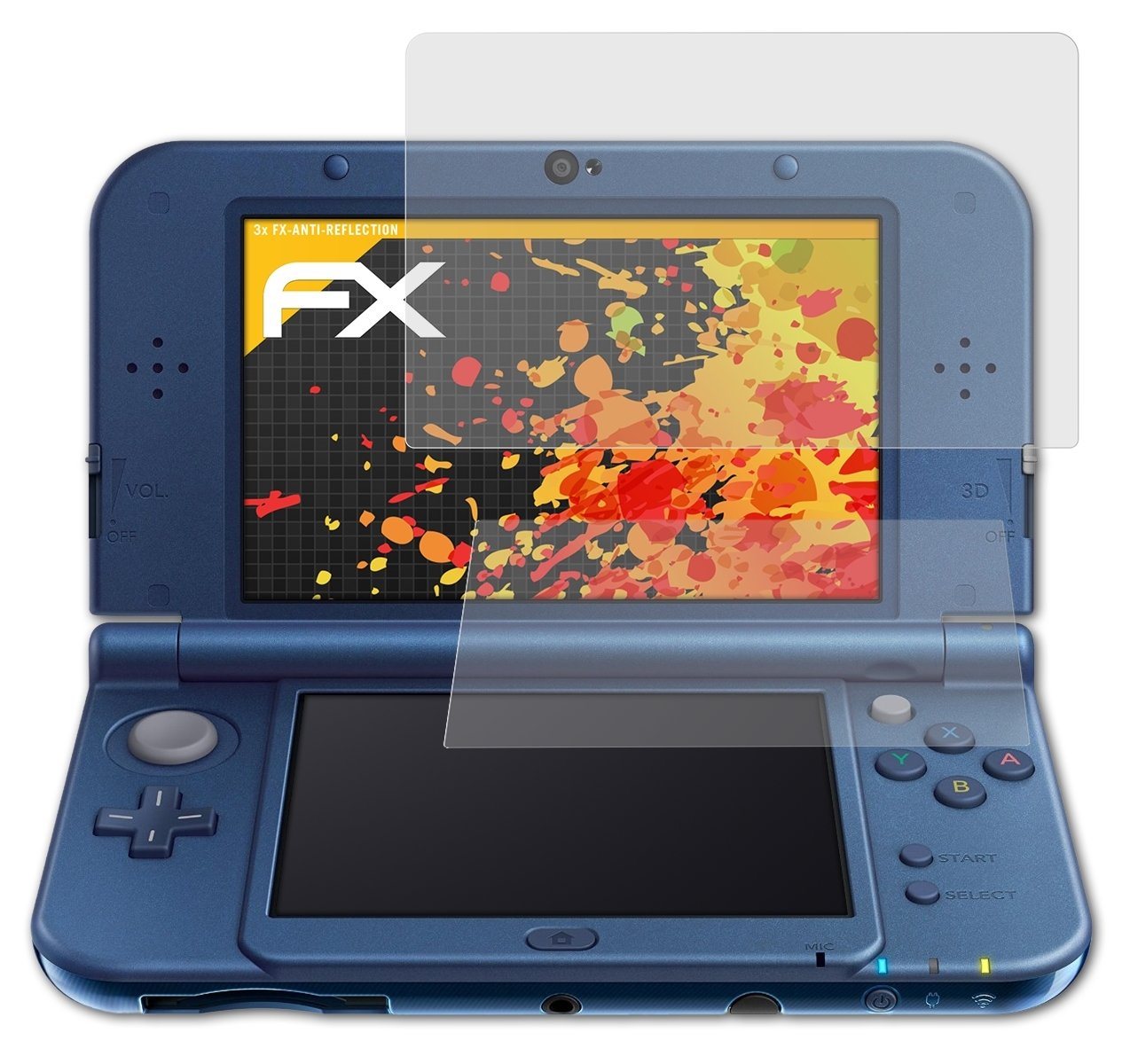 atFoliX Schutzfolie für Nintendo New 3DS XL 2015, (3er Set), Entspiegelnd und stoßdämpfend von atFoliX