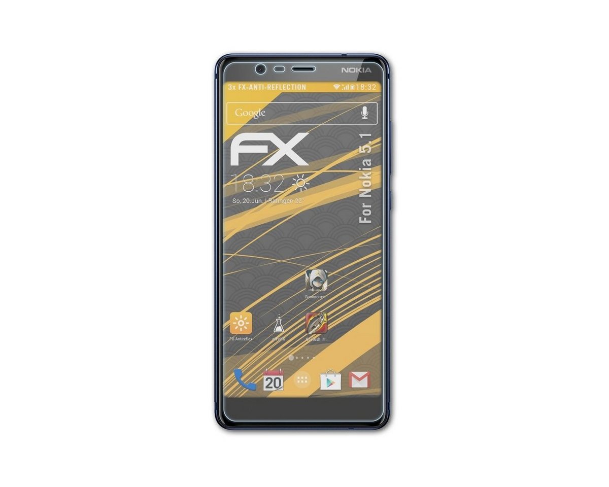 atFoliX Schutzfolie für Nokia 5.1, (3 Folien), Entspiegelnd und stoßdämpfend von atFoliX