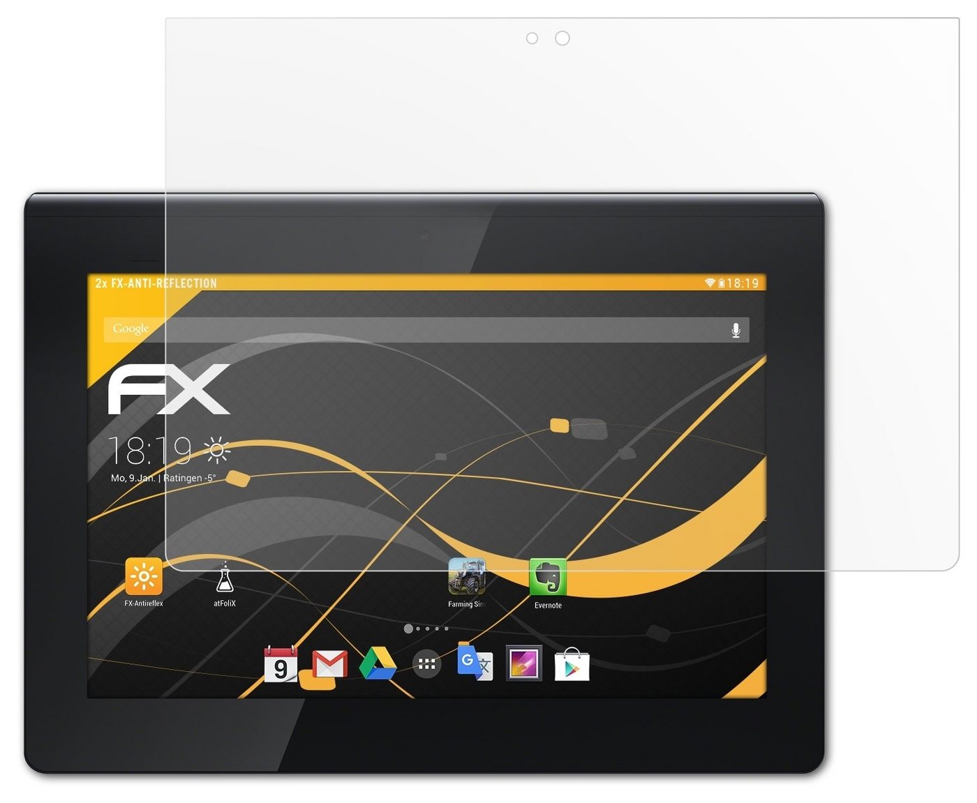 atFoliX Schutzfolie für Sony Xperia Tablet S, (2 Folien), Entspiegelnd und stoßdämpfend von atFoliX