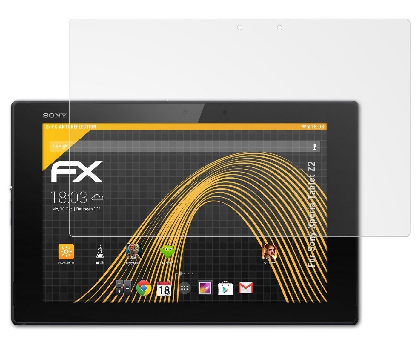 atFoliX Schutzfolie für Sony Xperia Tablet Z2, (2 Folien), Entspiegelnd und stoßdämpfend von atFoliX